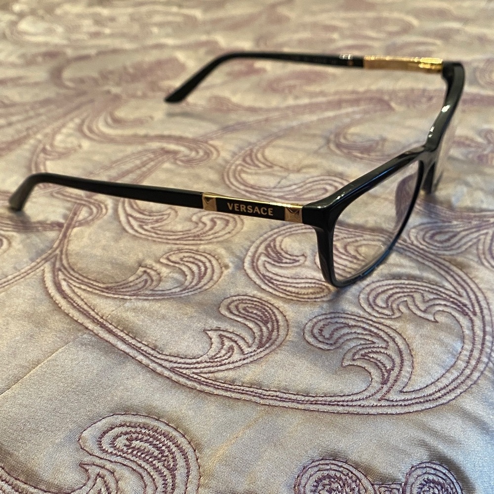 Versace Women's Glasses in Black with Gold Detail
